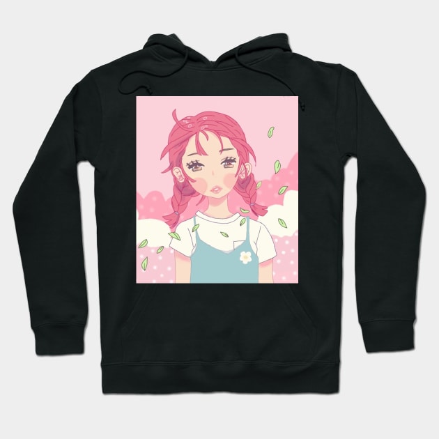 Kawaii Anime Pink Hair Girl Hoodie by Misti